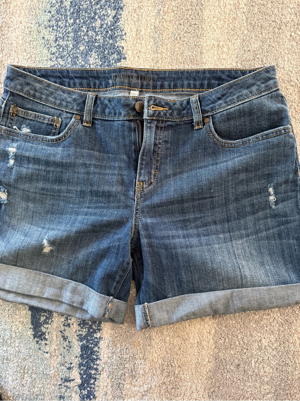 Jennifer Lopez Blue Distressed Roll-Cuff Denim Shorts